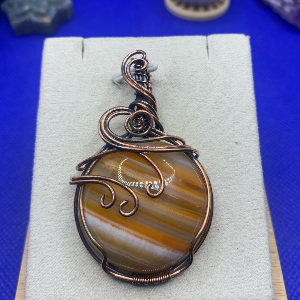 Beautiful Banded Agate Copoer Wire Wrapped Pendant with Your Choice of Chains!